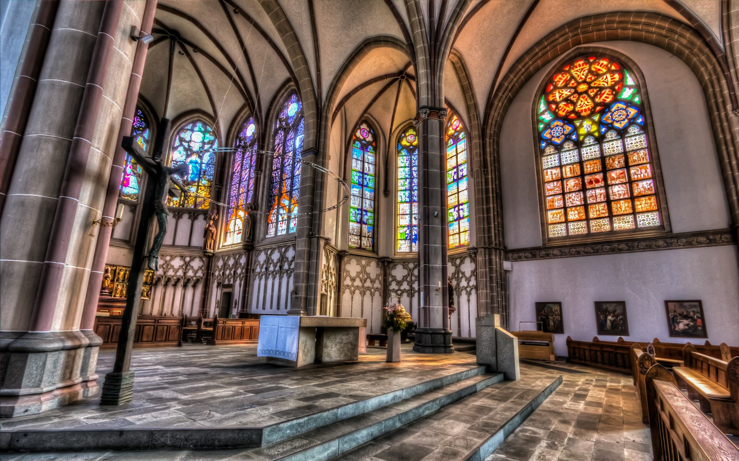 Warm cathedral interior at evening