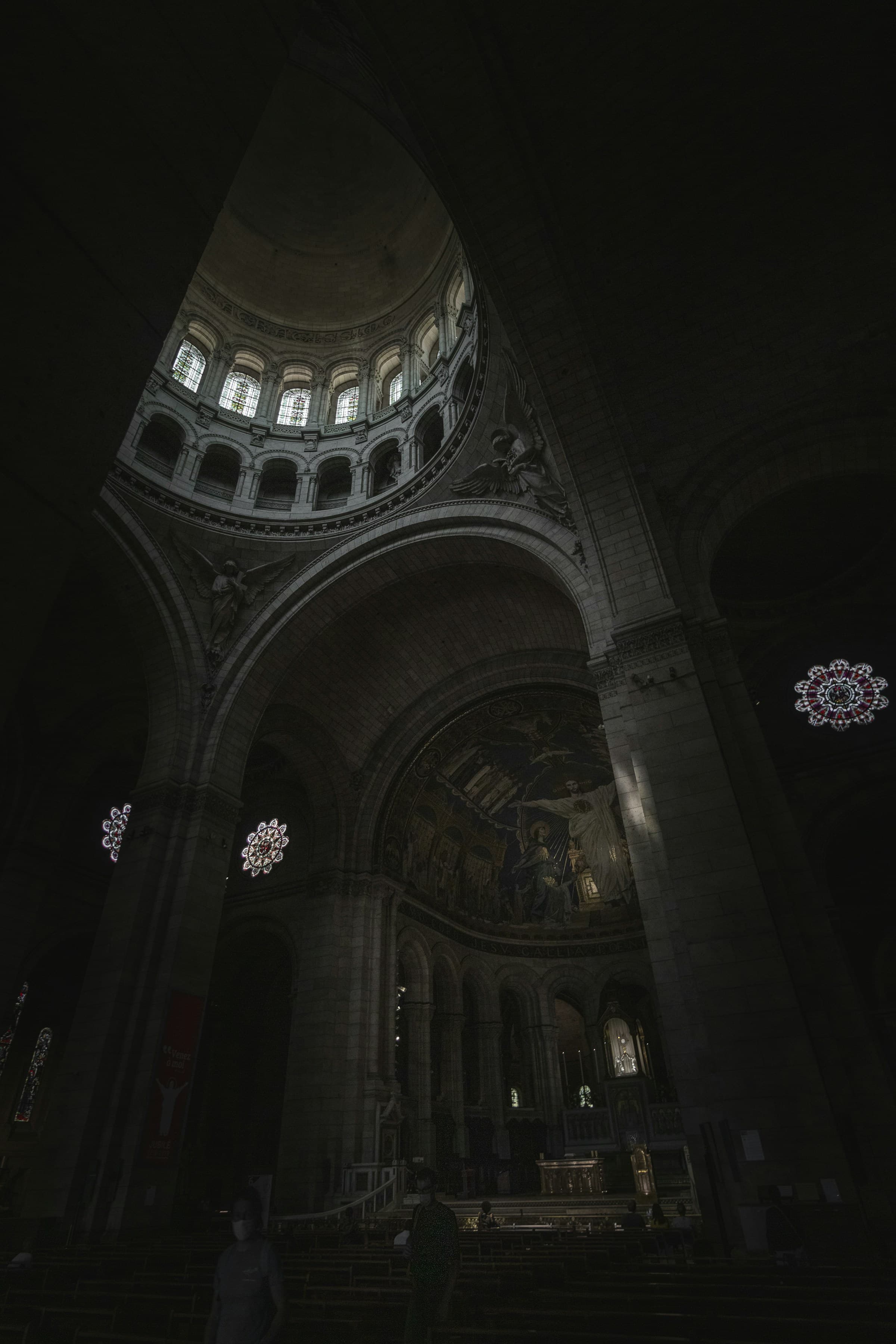 Cool stone cathedral interior at dawn